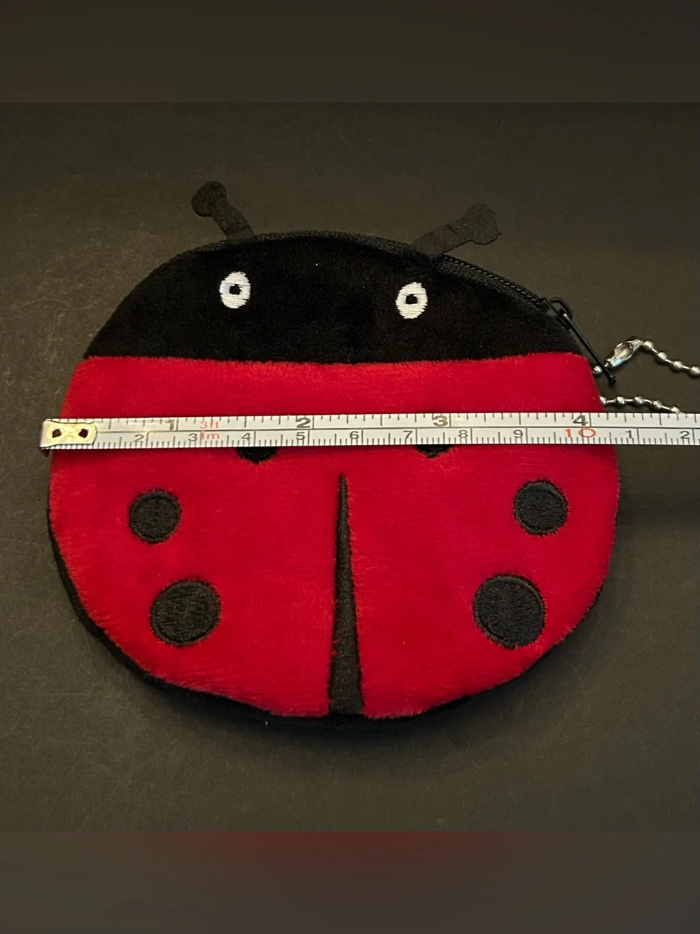 Soft Plush Ladybug Coin Purse for Kids  Red and Black Zipper Closure with Attach
